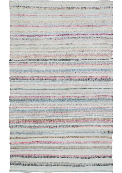 Girit Bej Çizgili Yün Modern Desenli Yün Hav Toz Vermez Leke Tutmayan Salon Yolluk Mutfak El Dokuma Halı