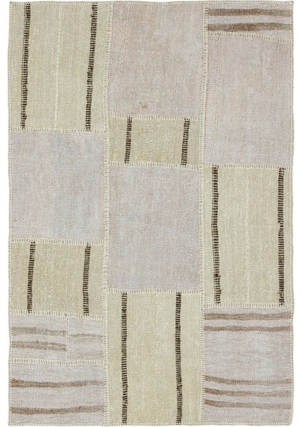 Teselya Bej Çizgili Yün Modern Desenli Yün Hav Toz Vermez Leke Tutmayan Salon Yolluk Mutfak El Dokuma Halı