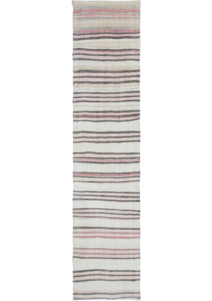 Teselya Bej Çizgili Yün Modern Desenli Yün Hav Toz Vermez Leke Tutmayan Salon Yolluk Mutfak El Dokuma Halı