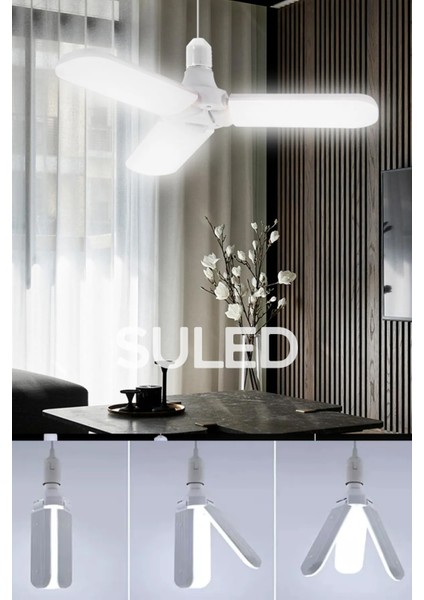 Kristal Pervane 3 Kanat LED Ampül 45W 4500 Lümen Süper Güçlü E27 Lamba Beyaz Işık fiyatları