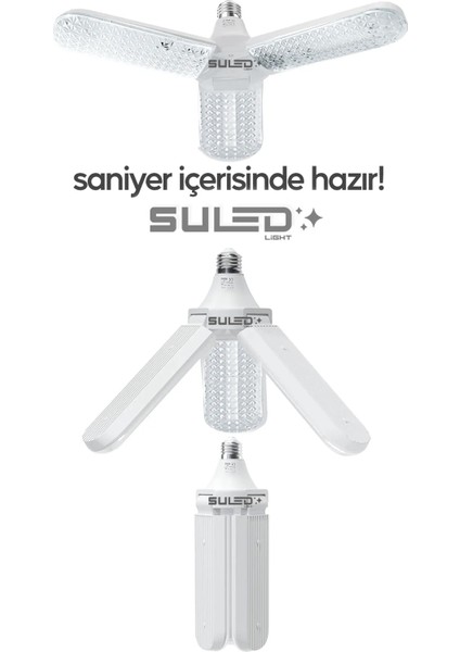 Kristal Pervane 3 Kanat LED Ampül 45W 4500 Lümen Süper Güçlü E27 Lamba Beyaz Işık modelleri