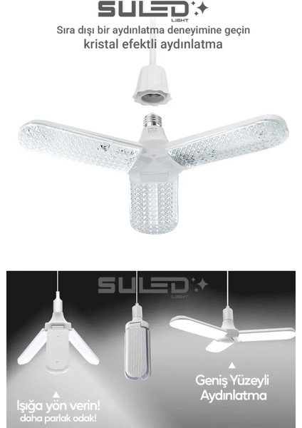 Kristal Pervane 3 Kanat LED Ampül 45W 4500 Lümen Süper Güçlü E27 Lamba Beyaz Işık fırsatları