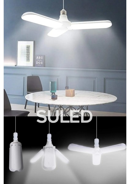 Kristal Pervane 3 Kanat LED Ampül 45W 4500 Lümen Süper Güçlü E27 Lamba Beyaz Işık indirimleri