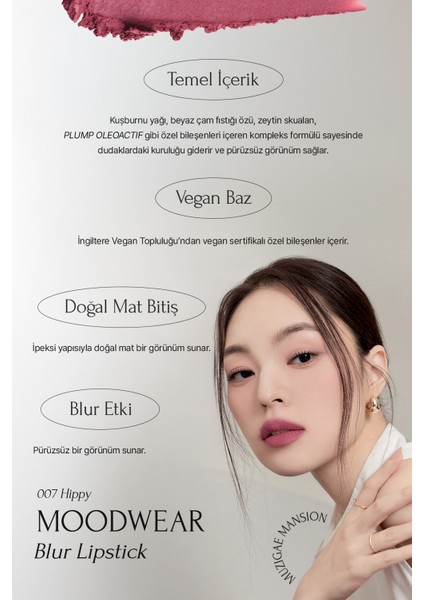 Pürüzsüz Görünüm Sunan Kadifemsi Ruj Muzıgae Mansıon Moodwear Blur Lipstick (007 Hippy) modelleri