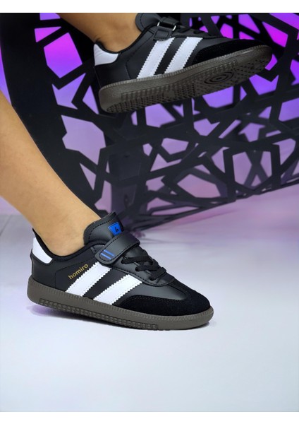 Çocuk Cırtlı Bağcıklı Su Geçirmez Spor Ayakkabı- Siyah Beyaz