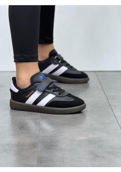 Çocuk Cırtlı Bağcıklı Su Geçirmez Spor Ayakkabı- Siyah Beyaz modelleri