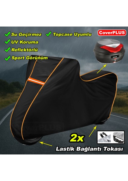 Reflektörlü Siyah Turuncu Dikişli Suzuki DR350 Pro Arka Çanta Uyumlu Branda Motosiket Brandası Motor Örtüsü Çadır Su Geçirmez Motosiklet Kılıfı Motor Brandası indirimleri