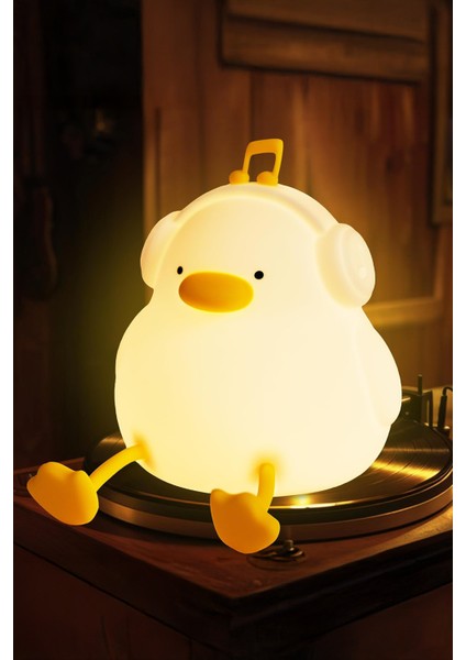 Çocuk Bebek Odası Kulaklık Figür Gece Lambası LED Işıklı Sevimli Figürlü Dokunmatik Silikon Şarjlı