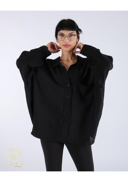 Oversize Düğmeli Gömlek Siyah