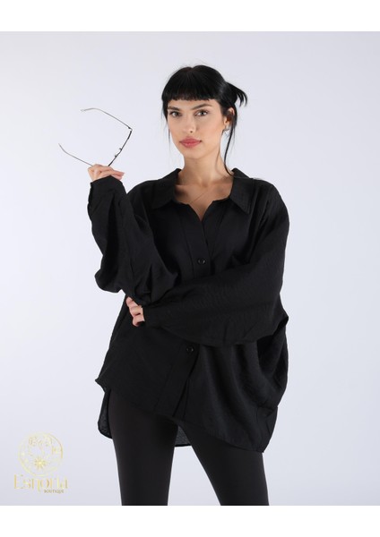 Oversize Düğmeli Gömlek Siyah modelleri