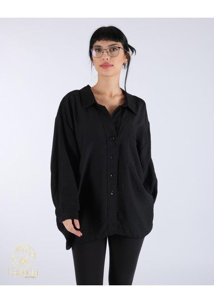 Oversize Düğmeli Gömlek Siyah fırsatları