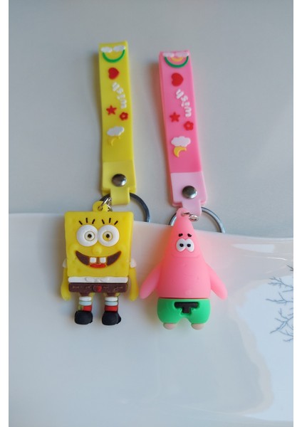 Sünger Bob Kare Pantalon ve Arkadaşı Patrick 3D Silikon Anahtarlık 2'li fiyatları