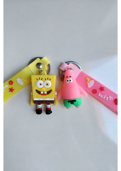 Sünger Bob Kare Pantalon ve Arkadaşı Patrick 3D Silikon Anahtarlık 2'li modelleri