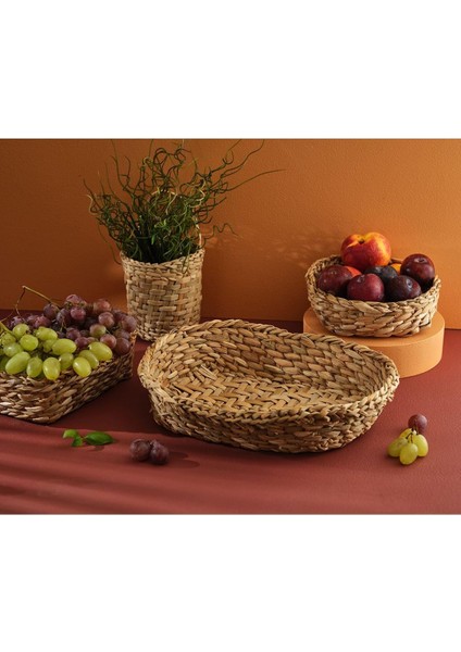 Ahşap Hasır El Örgü Battal Boy Ekmeklik