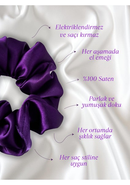 Kadın Saten Toka - Mor Tutku – Tekli Lüks Lastik Model Scrunchie fırsatları