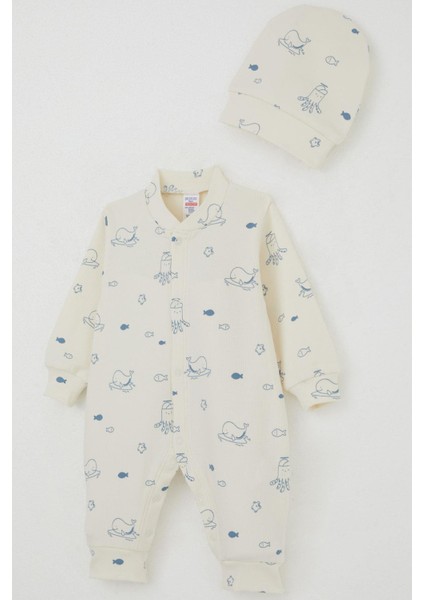 Erkek Bebek Tulum Sevimli Deniz Hayvanları Desenli 0-6 Ay, Krem modelleri