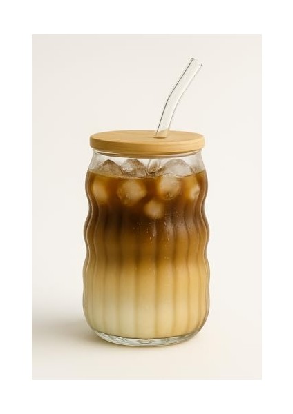 Bardağı Isıya Dayanıklı Ice Latte Cam Pipetli Bardak Kahve Kokteyl Cam Sunum Bardağı Meşrubat Kapaklı Bardak 400ML (Tek, Adet, 2) fiyatları