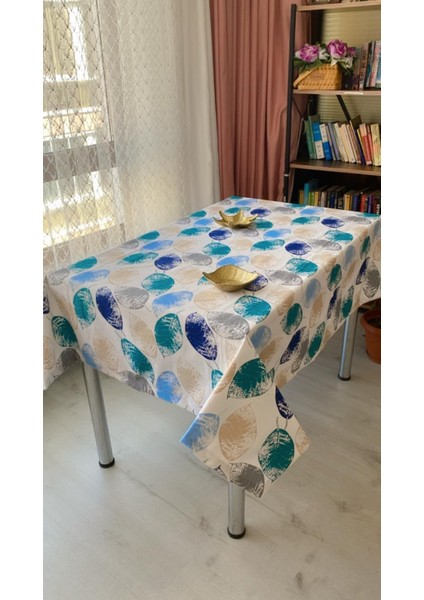 Dertsiz Masa Örtüsü Duck Keten Sıvı Geçirmez 150 x 180 cm (Mavi Yaprak)