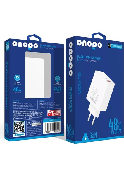 Şarj Adaptörü 48W - Type-C ve USB Girişli Hızlı Şarj Başlığı - Android Xiaomi Uyumlu Model M5 Beyaz