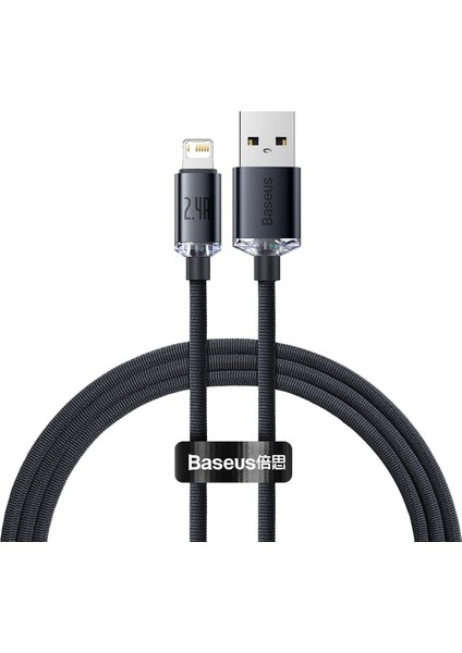 Crystal Shine Hızlı Şarj Kablosu, Lightning - 1.2m, iPhone Uyumlu, Güçlendirilmiş Yapı, Dayanıklı ve Hızlı Veri Aktarımı, Siyah