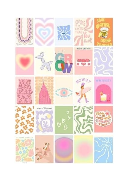 Danish Pastel Temalı 90 Adet Duvar Poster Seti, Özel Tasarım Kutulu, Oda Dekoru (GGK-K014) fiyatları