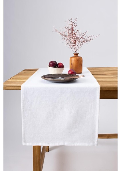 Wellstil Premium Keten Runner 40 x 150 cm (Beyaz)