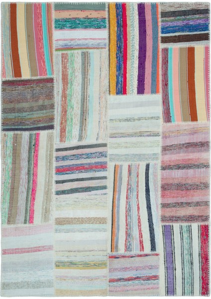 Iskece Bej Patchwork Yün Modern Desenli Yün Hav Toz Vermez Leke Tutmayan Salon Yolluk Mutfak El Dokuma Halı