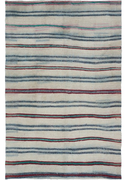 Girit Bej Çizgili Yün Modern Desenli Yün Hav Toz Vermez Leke Tutmayan Salon Yolluk Mutfak El Dokuma Halı