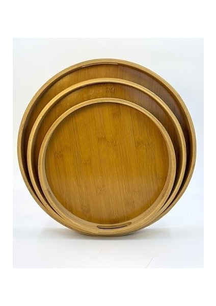 Home Bambu 3'lü Tepsi Seti - Sunum, Çay ve Servis Tepsisi, Doğal Bambu Ahşap Tepsi Takımı, Şık ve Dayanıklı Tasarım, Mutfak ve Sofralar Için Estetik Sunum Tepsisi (Yuvarlak) fiyatları
