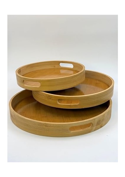 Home Bambu 3'lü Tepsi Seti - Sunum, Çay ve Servis Tepsisi, Doğal Bambu Ahşap Tepsi Takımı, Şık ve Dayanıklı Tasarım, Mutfak ve Sofralar Için Estetik Sunum Tepsisi (Yuvarlak) modelleri