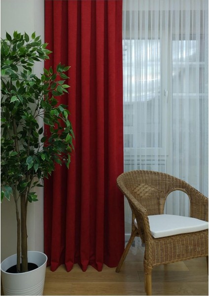 Depo Home Taç Kırmızı Düz Renk Pileli Fon Perde 1/2 5 Normal (Orta) Pile Tek Kanat TACPTKFONPERDE002, Kırmızı, 100 x 250