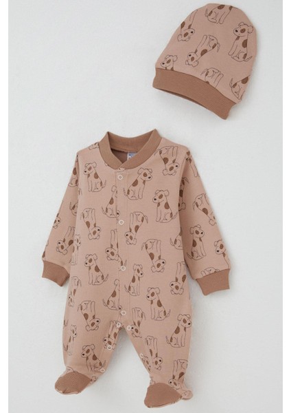 Erkek Bebek Patikli Tulum Sevimli Köpekçik Desenli 0-6 Ay, Açık Kahverengi modelleri