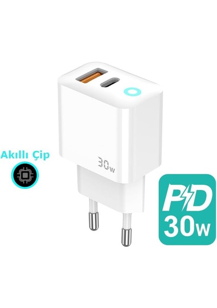 Blue Moon Pd 30WATT Hızlı Şarj Aleti, A + C Girişli, Beyaz modelleri