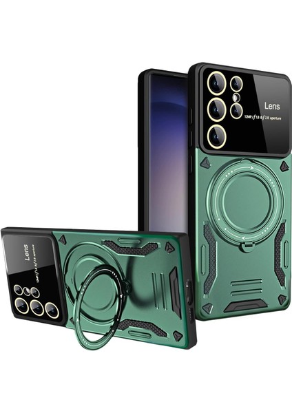 Galaxy S24 Ultra Için Magsafe Uyumlu Kılıf - Standlı, Kamera Lens Koruyuculu, Sert Silikon, Darbeye Karşı Dayanıklı Kılıf