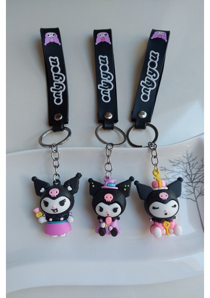 3D Neşeli Kuromi Silikon Anahtarlık ve Çanta Aksesuarı 3 Adet fiyatları