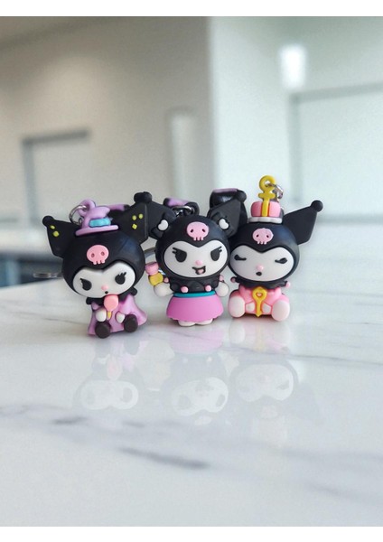 3D Neşeli Kuromi Silikon Anahtarlık ve Çanta Aksesuarı 3 Adet modelleri