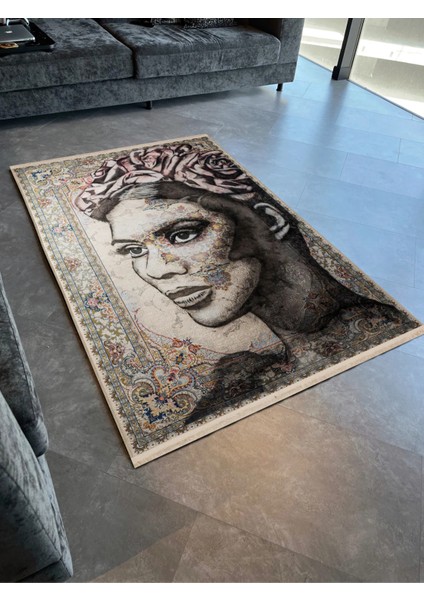 Drom Dokuma Taban Makinede Yıkanabilen Kilim Kaymaz Şönil Soyut Kadın Portre Desenli Kreatif Halı fiyatları