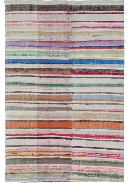 Girit Bej Çizgili Yün Modern Desenli Yün Hav Toz Vermez Leke Tutmayan Salon Yolluk Mutfak El Dokuma Halı