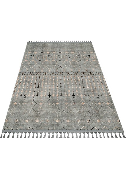 Pradeep Gri Modern Etnik Desenli Bambu Makinada Yıkanabilir Hav Toz Vermez Leke Tutmayan Kaymaz Taban Dijital Makine Baskı Salon Yolluk Mutfak Halı fiyatları