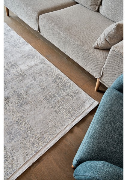 Venita Gri Düz Etnik Modern Desenli Viskon Hav Vermeyen Leke Tutmayan Kolay Temizlenen Yumuşak Makine Salon Yolluk Mutfak Halı