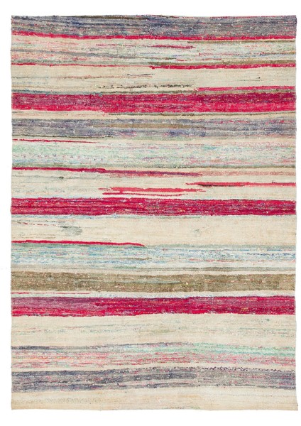 Teselya Bej Çizgili Yün Modern Desenli Yün Hav Toz Vermez Leke Tutmayan Salon Yolluk Mutfak El Dokuma Halı