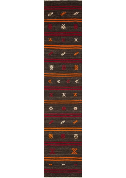 Teselya Kahverengi Çizgili Yün Modern Desenli Yün Hav Toz Vermez Leke Tutmayan Salon Yolluk Mutfak El Dokuma Halı