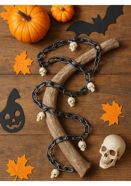 Cadılar Bayramı Kuru Kafalı Plastik Zincir halloween Parti Dekoru 145 cm