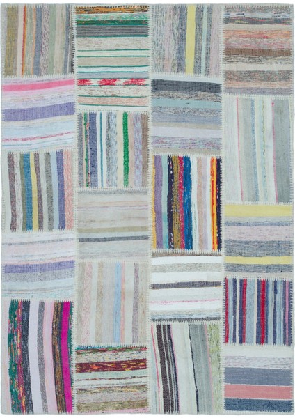 Teselya Pembe Patchwork Yün Modern Desenli Yün Hav Toz Vermez Leke Tutmayan Salon Yolluk Mutfak El Dokuma Halı