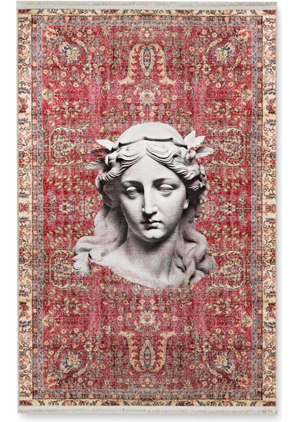 Drom Dokuma Taban Makinede Yıkanabilen Kilim Kaymaz Şönil Halı Etnik Desenli Heykel Figürlü Halı