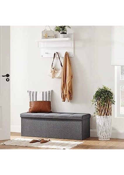 tabure, saklama alanı, sandık, saklama kutusu, katlanabilir, maks. statik yük 300 kg, bölücü, 120 litre, 38 x 110 x 38 cm, keten, koyu gri lsf77k modelleri