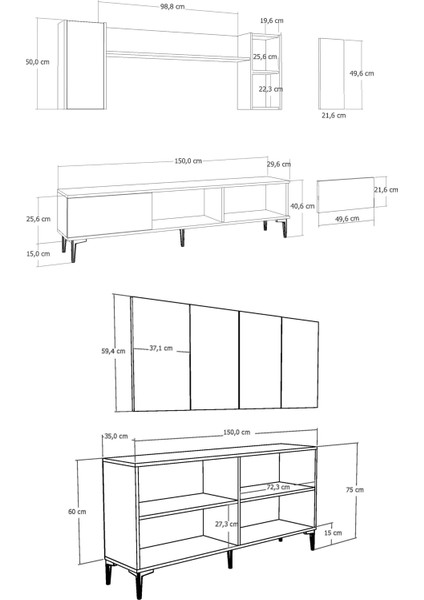 Wenyct Konsol (KB150), Tv Ünitesi 2 Li Salon Takımı Beyaz-Beyaz fırsatları