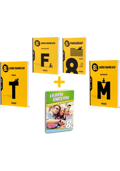 Lgs 8. Sınıf 4’lü Soru Bankası Seti (Türkçe, Paragraf, Matematik, Fen) + Learn English Book 8 Hediyeli