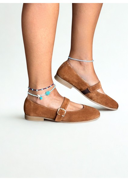 Taba Süet Hakiki Deri Yuvarlak Burunlu Tokalı Kadın Babet fırsatları