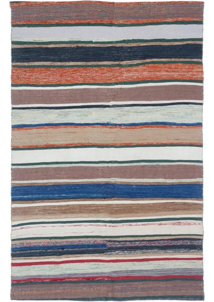 Girit Bej Çizgili Yün Modern Desenli Yün Hav Toz Vermez Leke Tutmayan Salon Yolluk Mutfak El Dokuma Halı